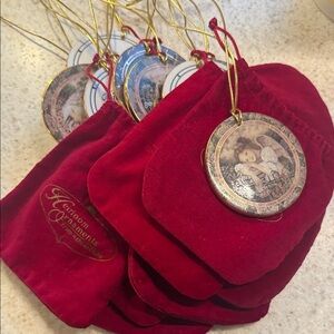 Lot of 10 Heirloom Ornaments from Ashton Drake 1997 & Red Velvet Pouches
